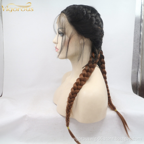 Vigorous long freetress purple african queen wholesale handmade braiding wig synthetic cornrow braid lace front wigs baby hair